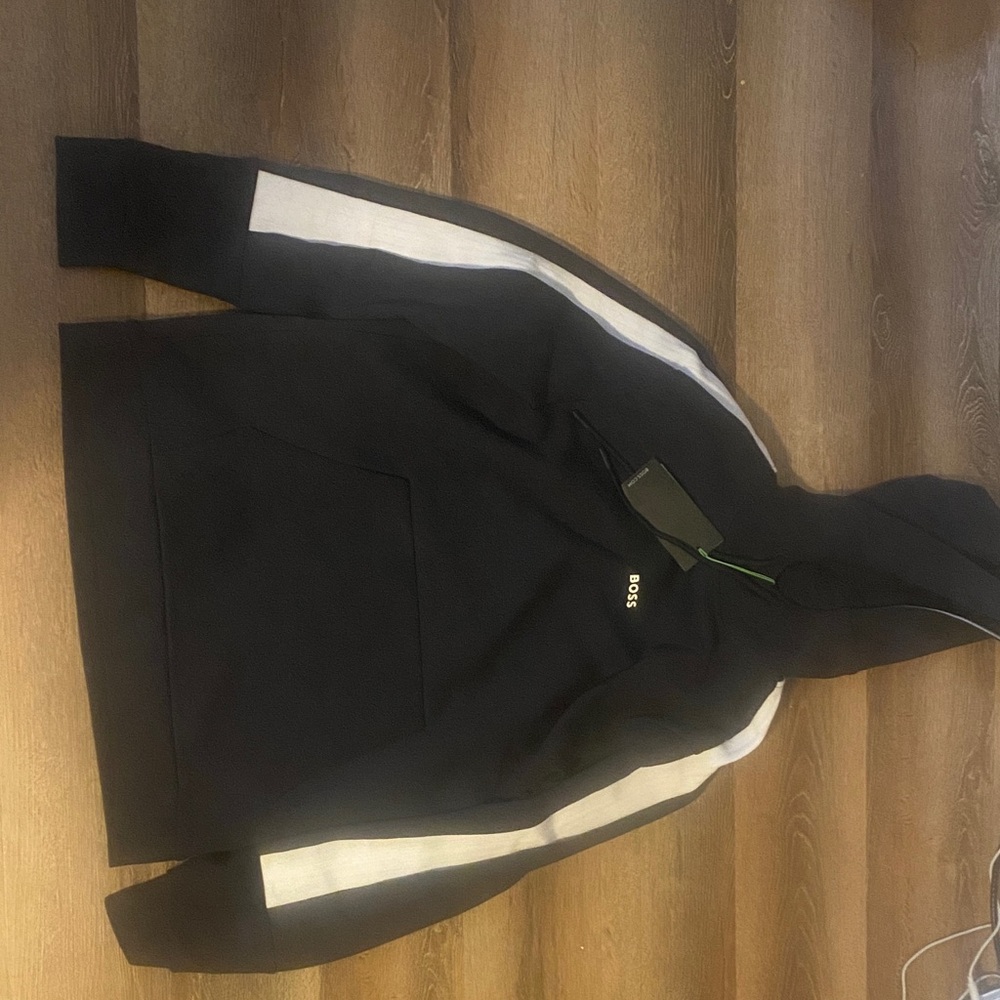 Boss Black Hoodie with White Side Stripes